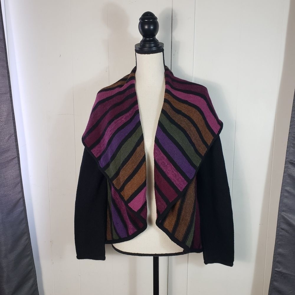 PERUVIAN IMPORTS Alpaca Wool Knit Muted Rainbow Stripe Cardigan Size Medium